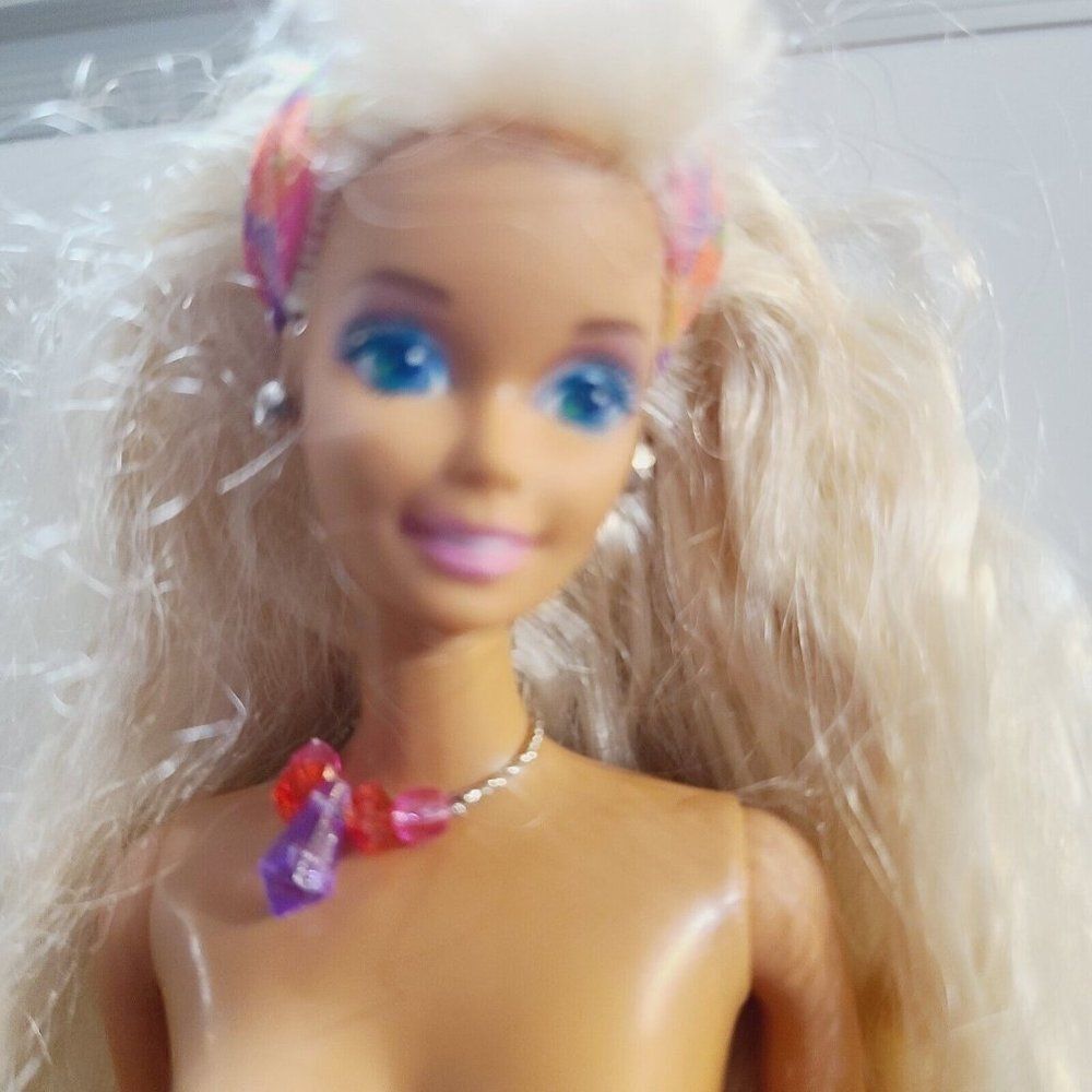 Vintage 1992 Glitter Beach Barbie Doll Mattel Model 3602 Blonde Purple Swimsuit